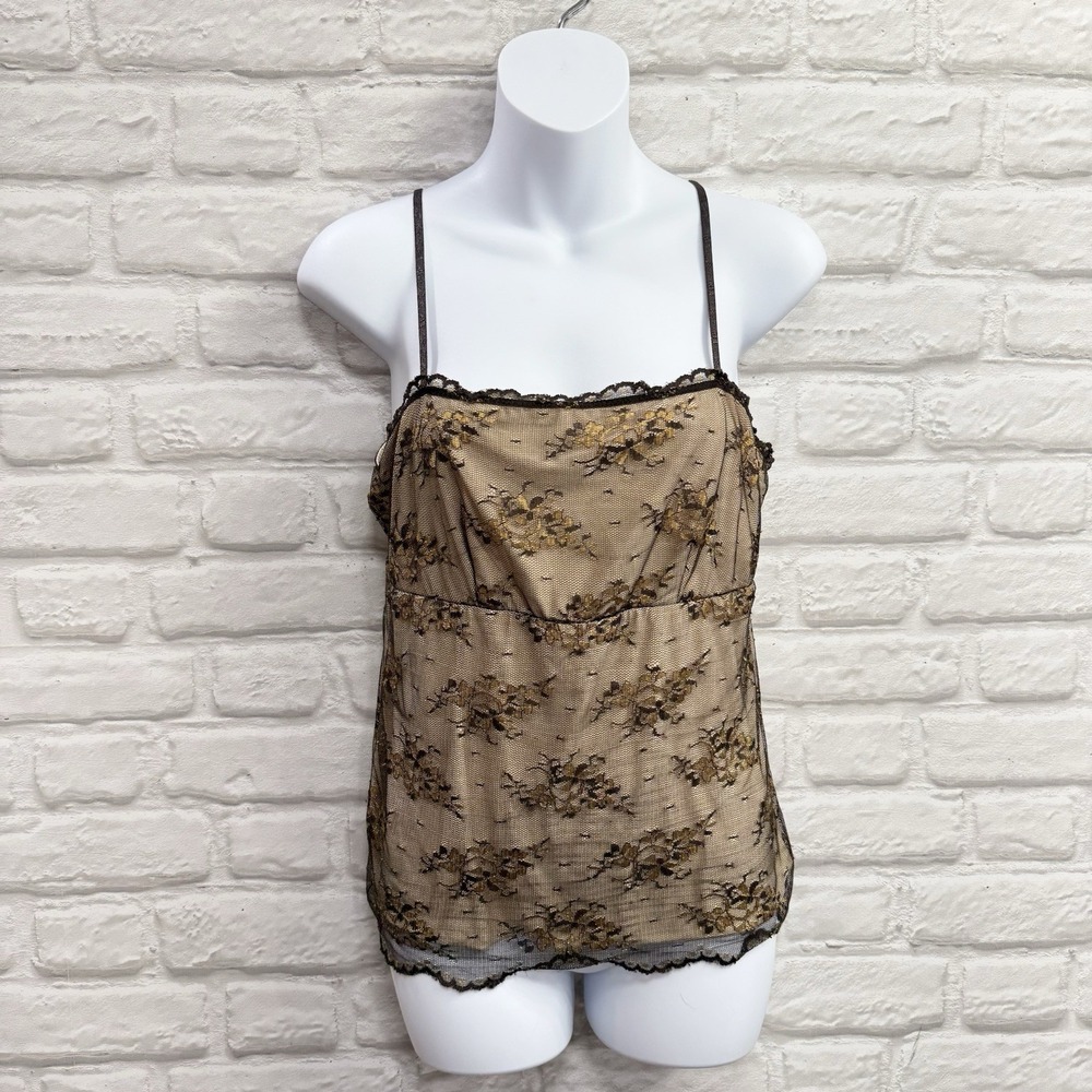 Vtg New York &‎ Company Babydoll Tank Top L Lace Overlaid Milkmaid Fairy 90s Y2K